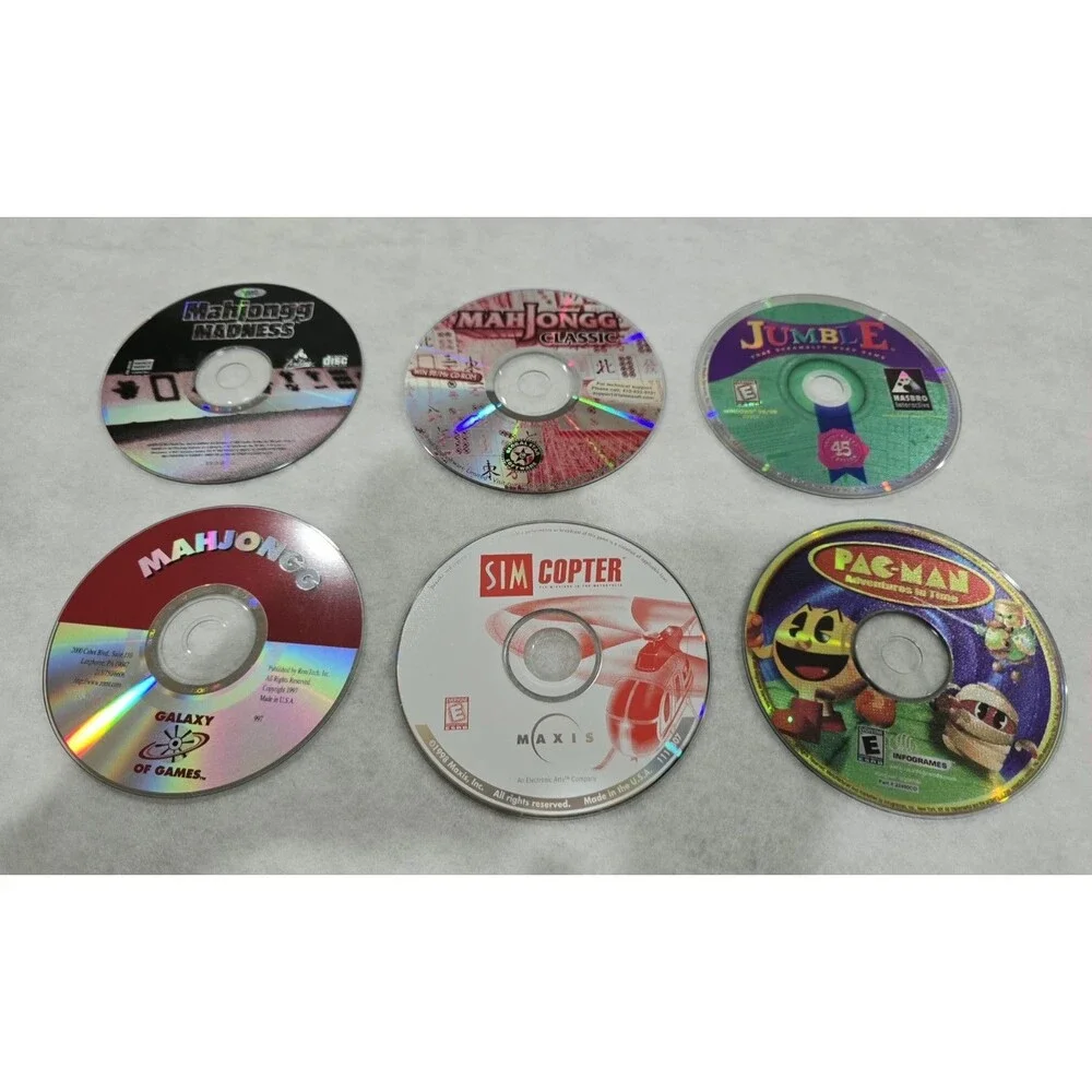 Vintage PC Game CD Lot of 6 Retro Windows 95 98 SimCopter Pac-Man Mahjongg Loose